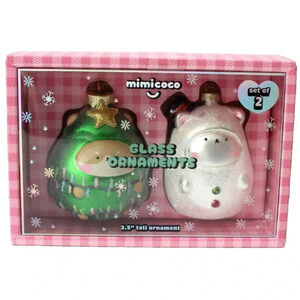 New 2 Set MIMICOCO Holiday Christmas Tree & Snowman Glass Christmas Ornament